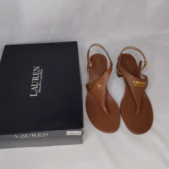 NIB Lauren Ralph Lauren Wescott Brown T-Strap Sandals - Picture 4 of 7